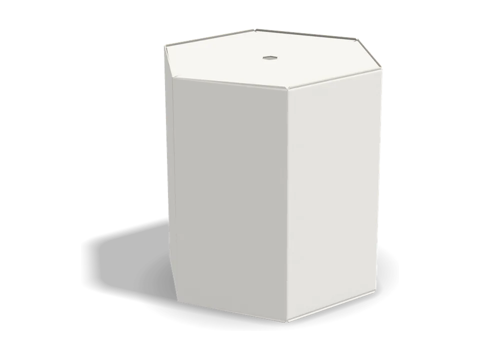 Hexagonal box with petal closure